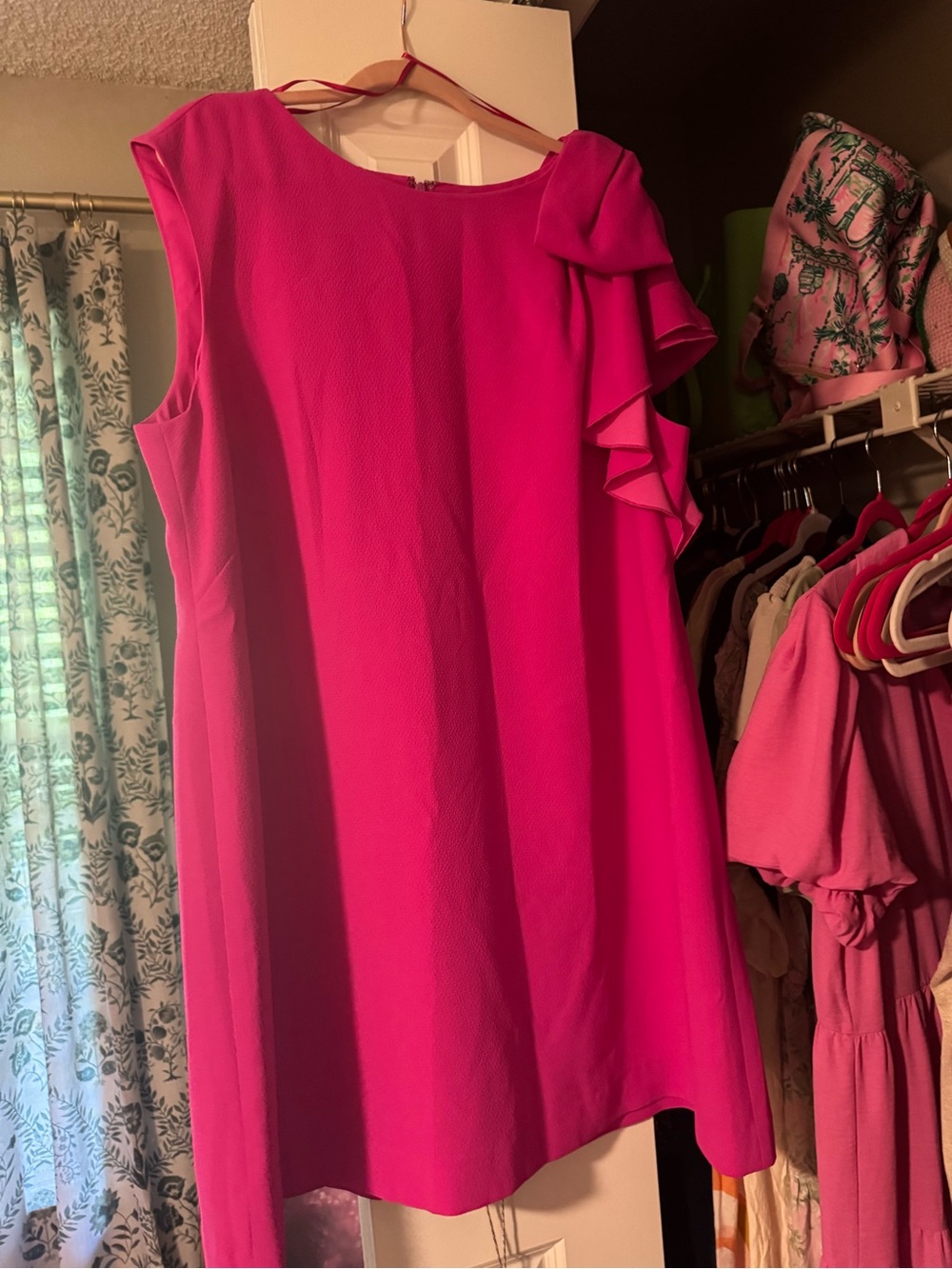 Eliza J Hot Pink Bow Shoulder Ruffle Shift Dress